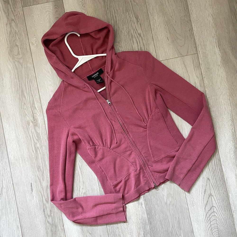 Y2K Crop Jacket vintage express babydoll hooded womens Pink xsmall retro sporty